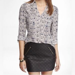 Express Portofino Top Women's Semi-Sheer Long Roll Tab Snakeskin Print XS